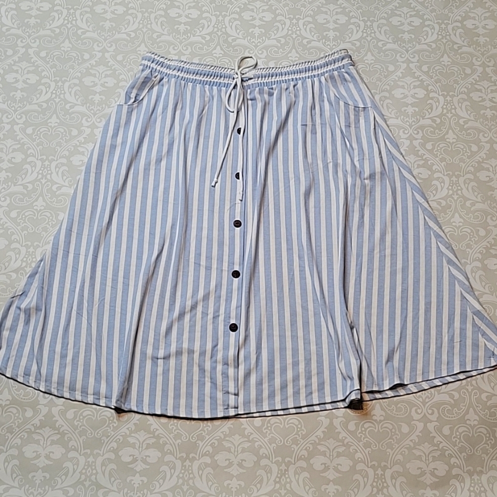 Blue and White Faux Button Down Skirt